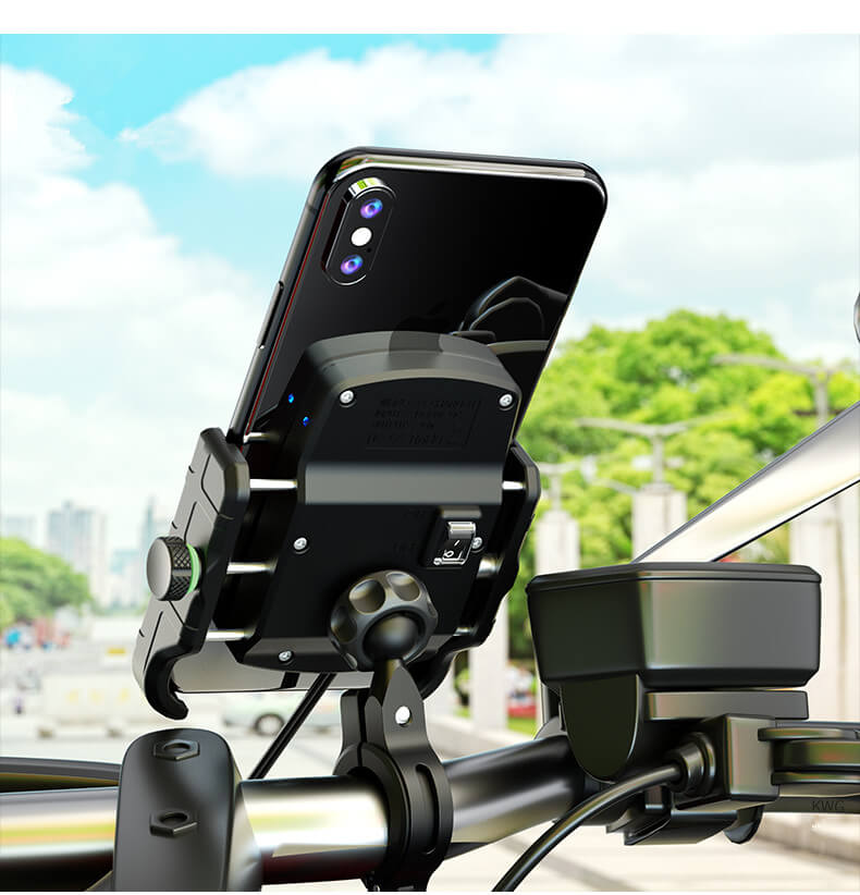 Motorcycle phone holder with 15W Wireless Charger