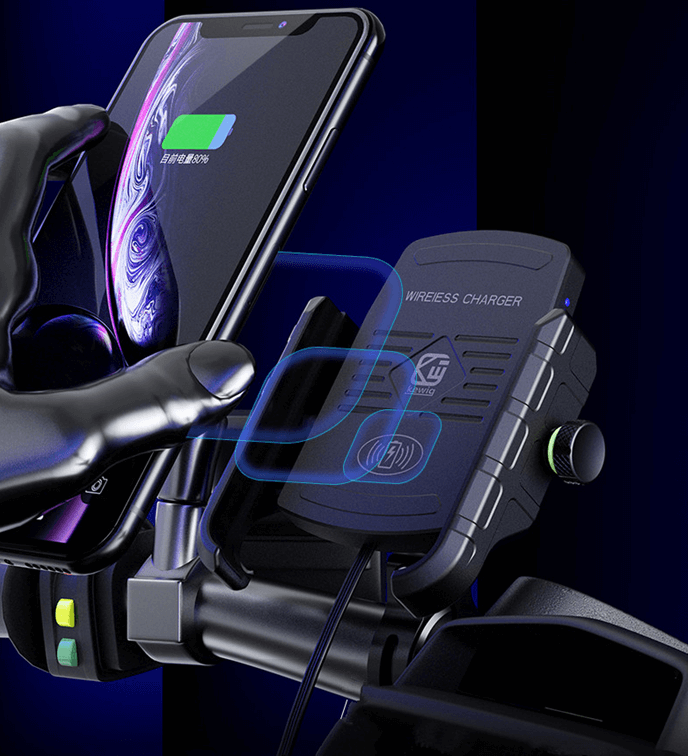 Motorcycle phone holder with 15W Wireless Charger