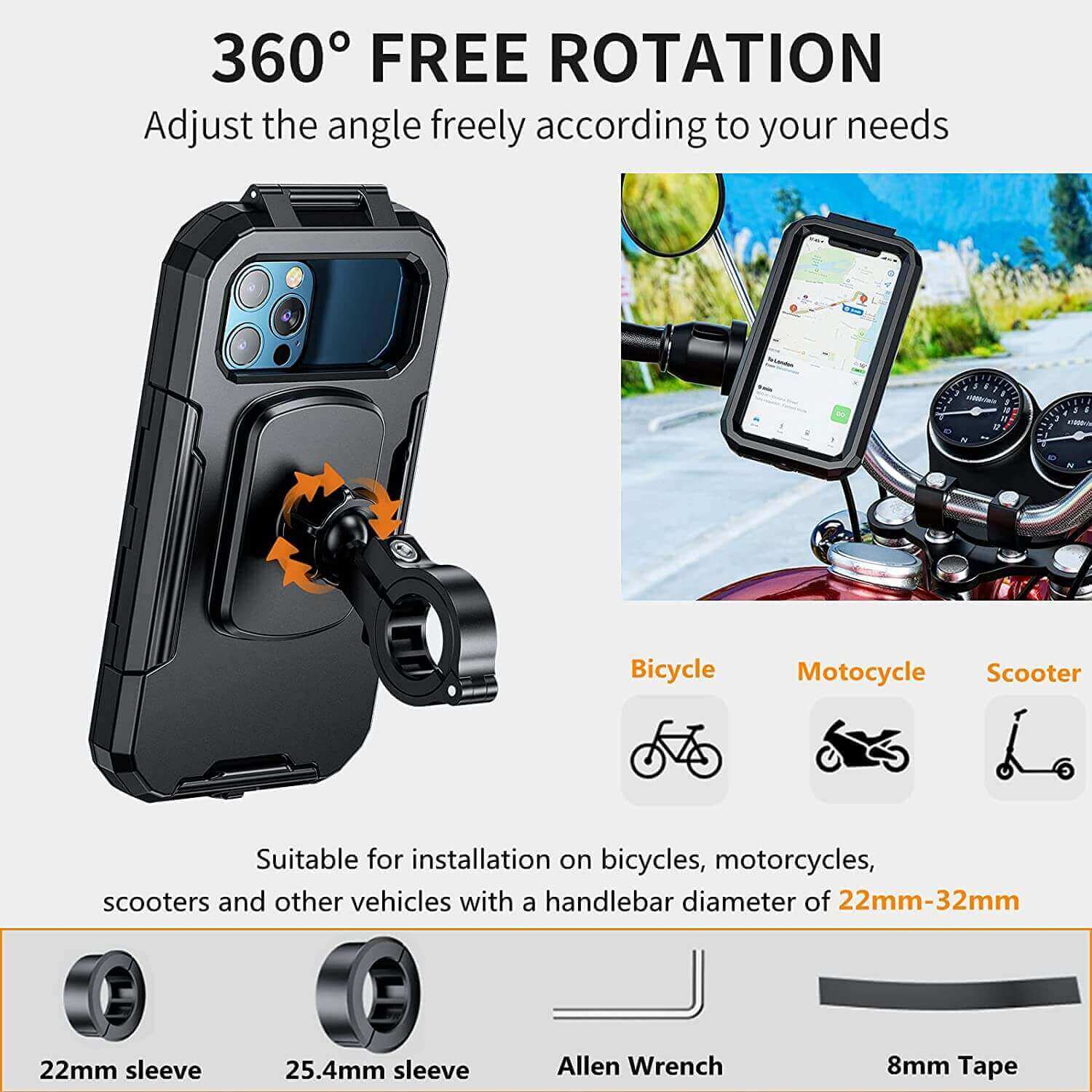 universal waterproof Bicycle Motorcycle Phone Holder with waterproof case